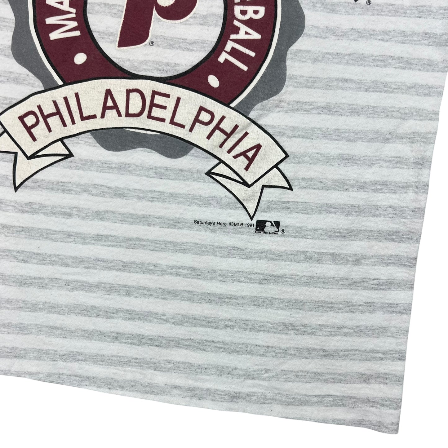 Vintage 1991 Philadelphia Phillies old logo striped tee (L)
