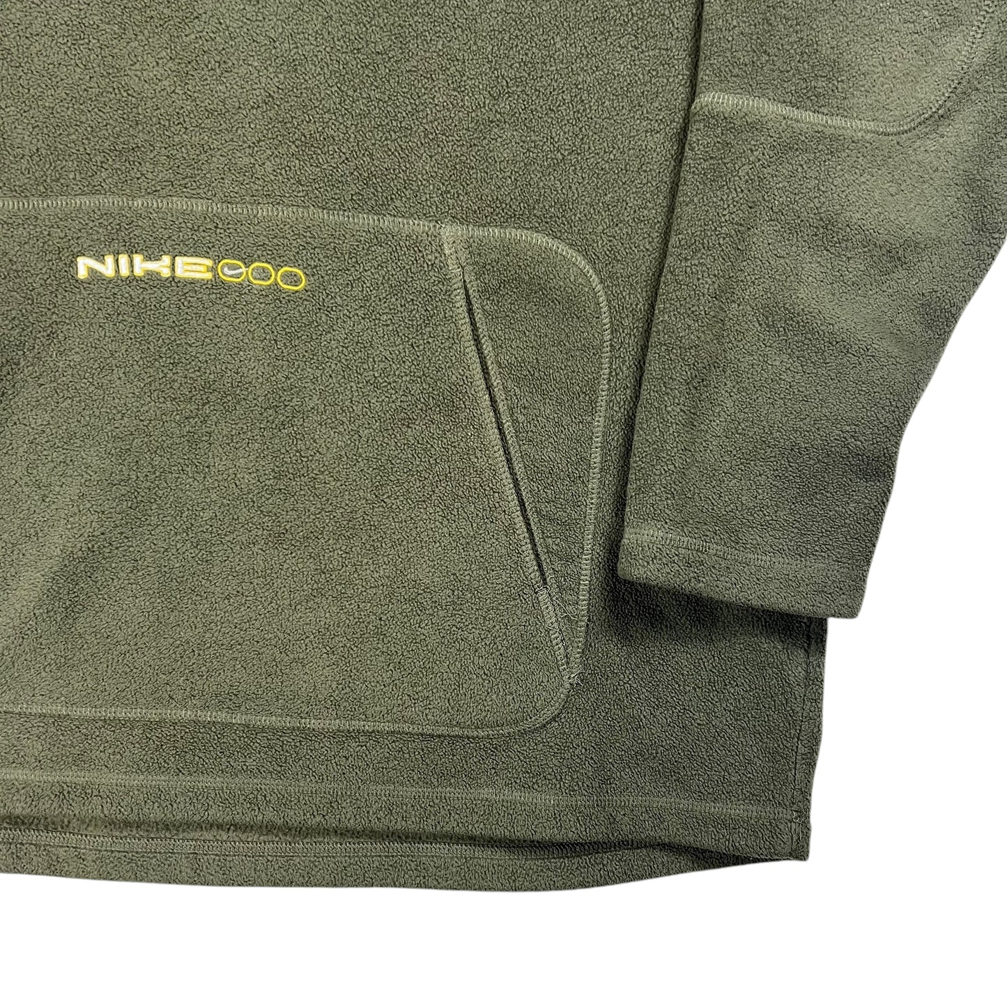 Vintage Y2K Nike mini spellout olive green fleece hoodie (XL)