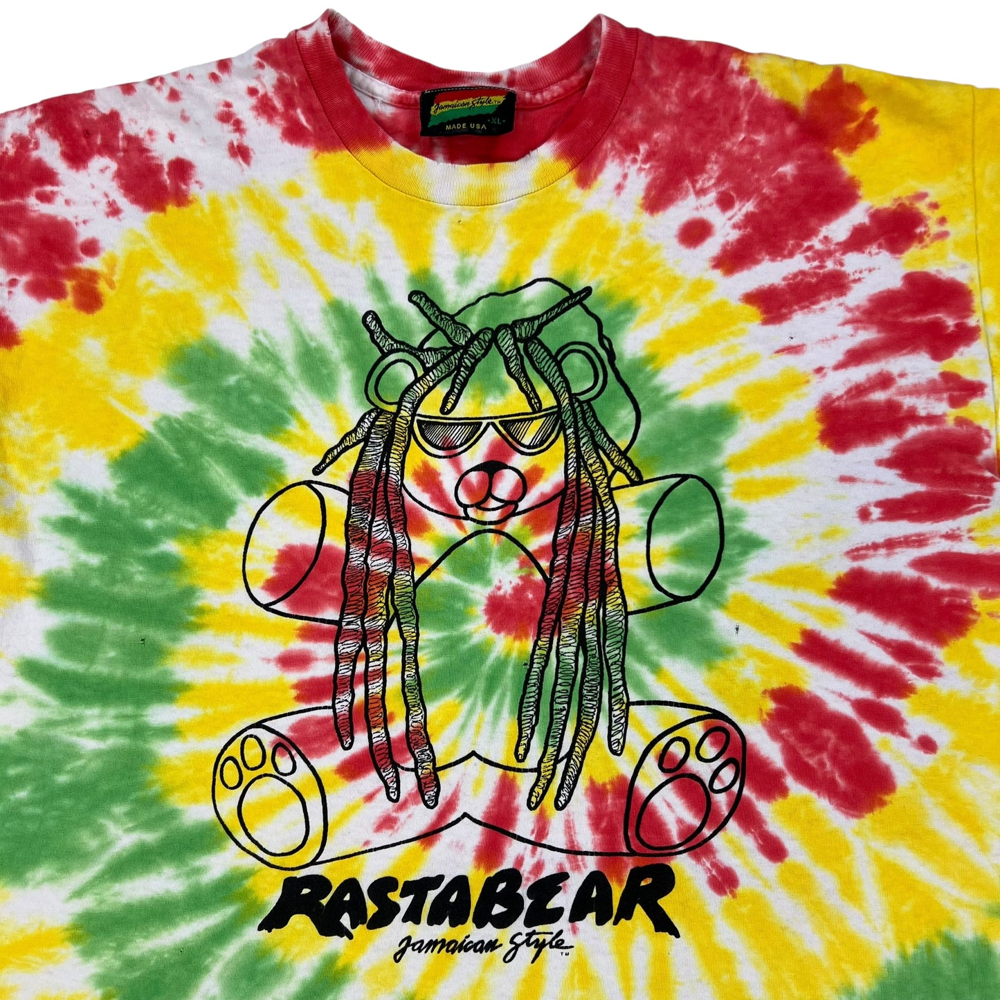 Vintage 90s Rasta Bear Jamaican style tie dye tee (L)