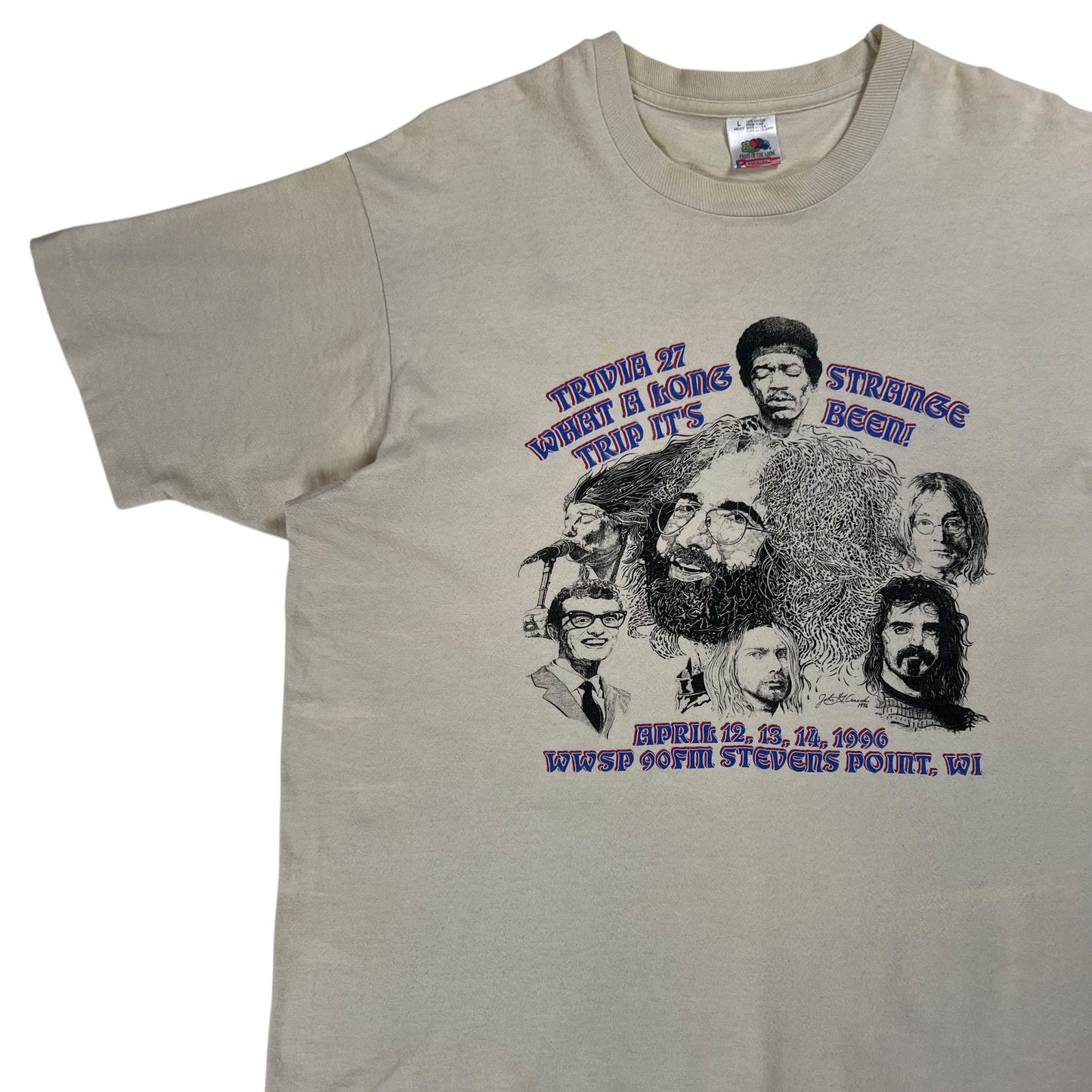 Vintage 1996 Janis Joplin Jimi Hendrix Jerry Garcia John Lennon Frank Zappa Kurt Cobain Buddy Holly tee (L)