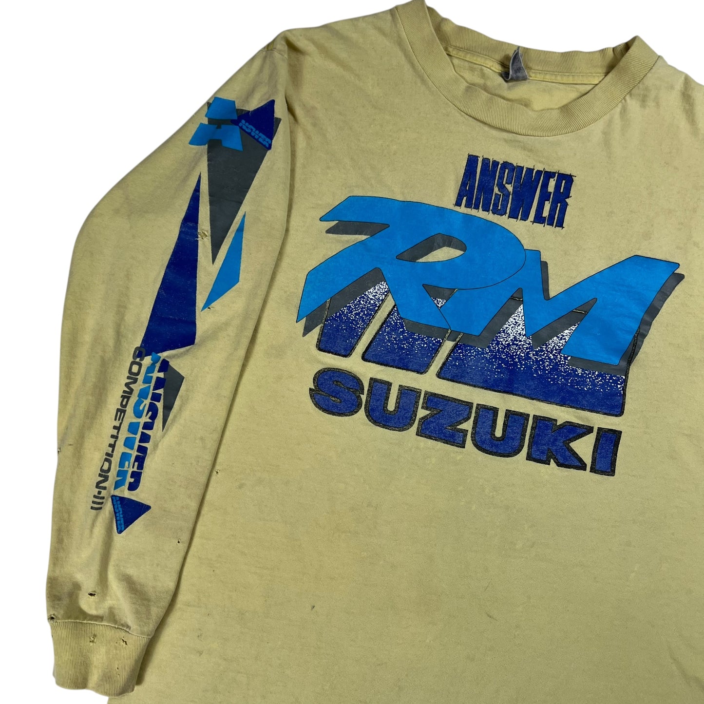 Vintage 80s Suzuki Answer RM distressed long sleeve print shirt (M)