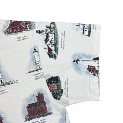 Vintage 90s The Great Lakes Lighthouses all over print tee (XL)
