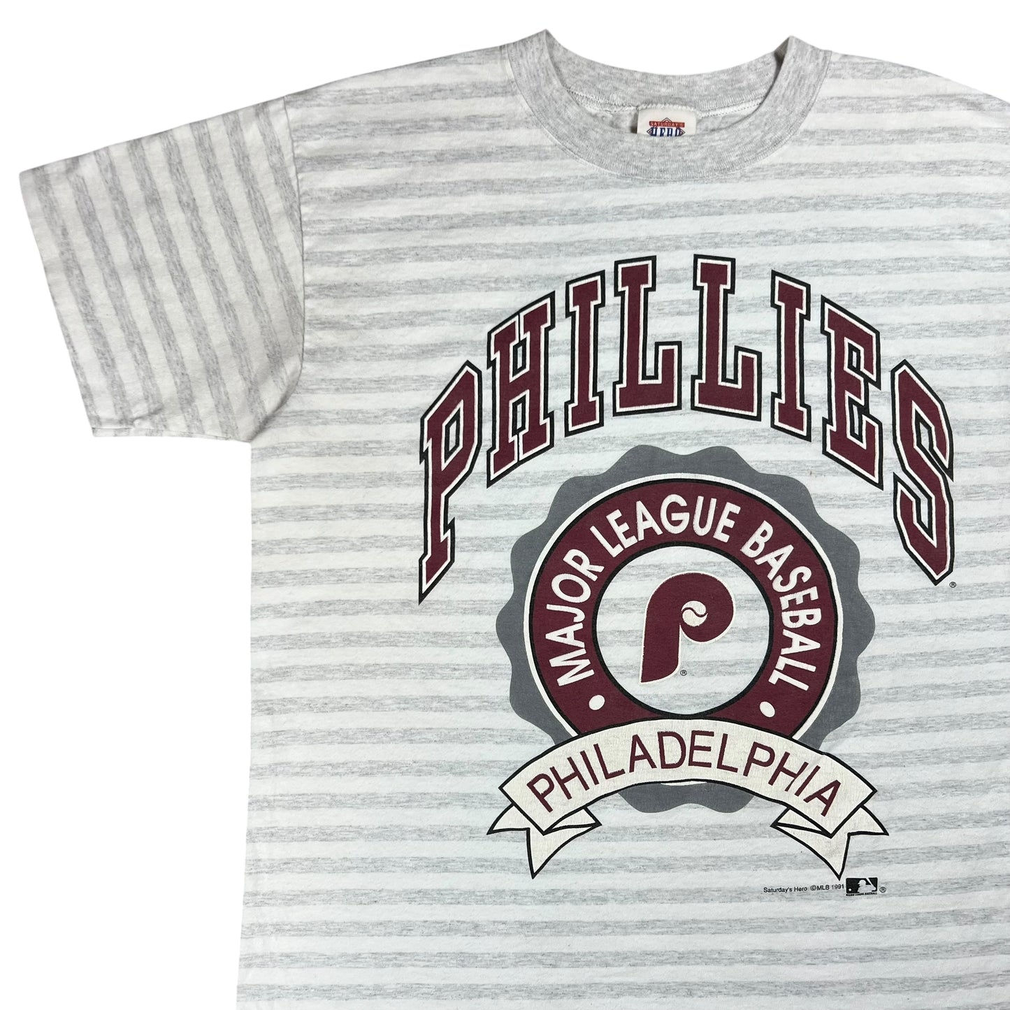 Vintage 1991 Philadelphia Phillies old logo striped tee (L)
