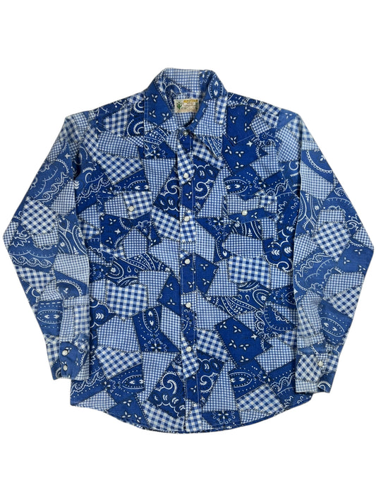 Vintage 1970s Sands Point Western Styling bandana pearl snap button up shirt (S/M)