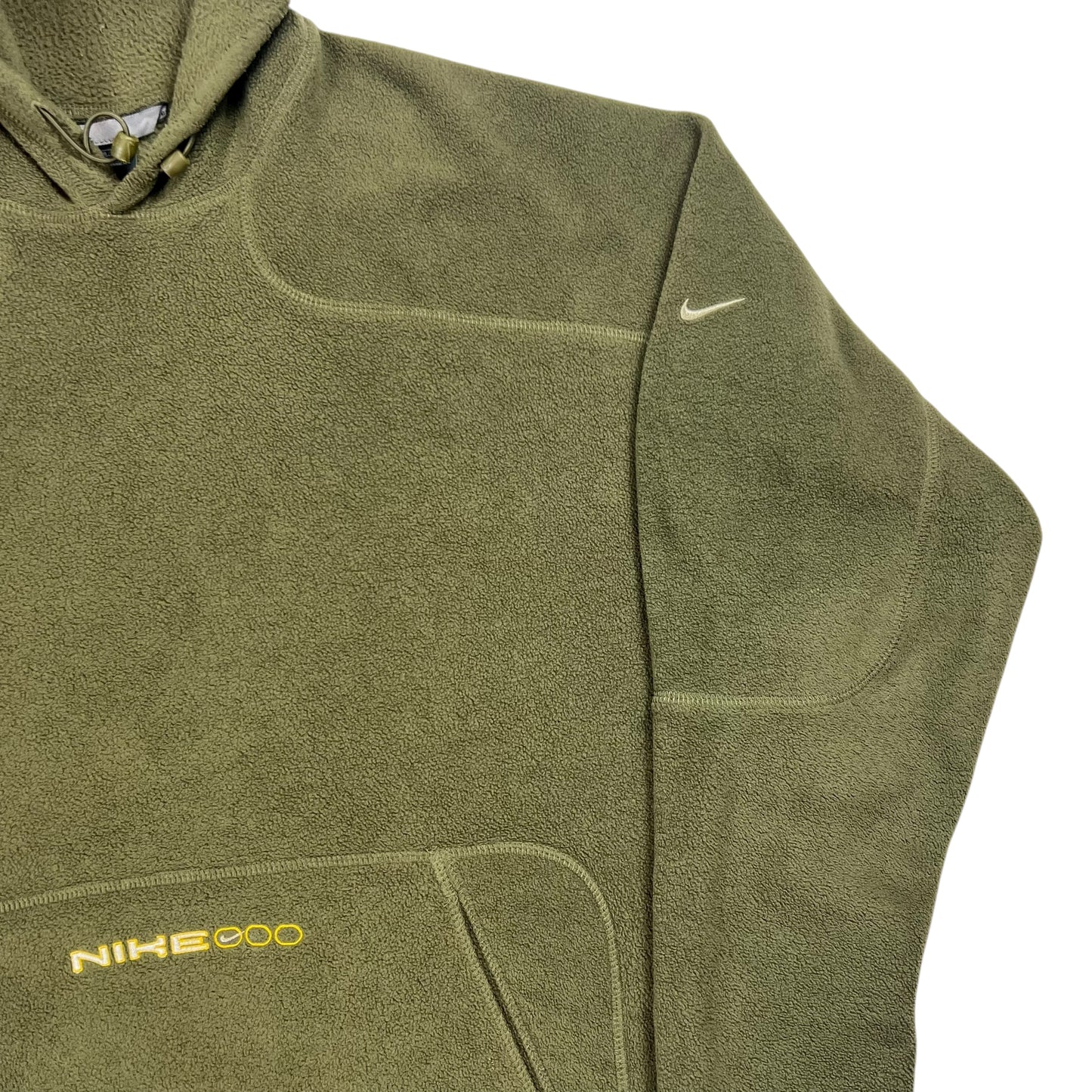 Vintage Y2K Nike mini spellout olive green fleece hoodie (XL)