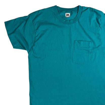 Vintage 80s Fruit of the loom teal selvedge pocket tee (L)