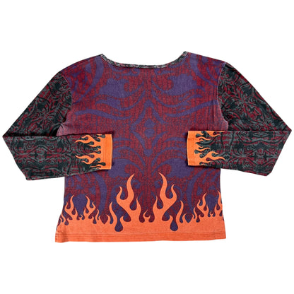 Vintage Y2K Harley Davidson Motorcycles femme flames all over print women’s long sleeve (M)