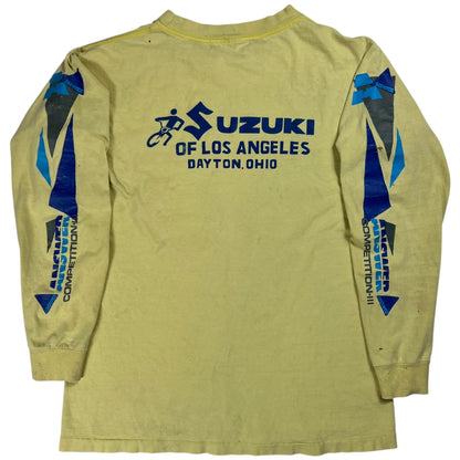 Vintage 80s Suzuki Answer RM distressed long sleeve print shirt (M)