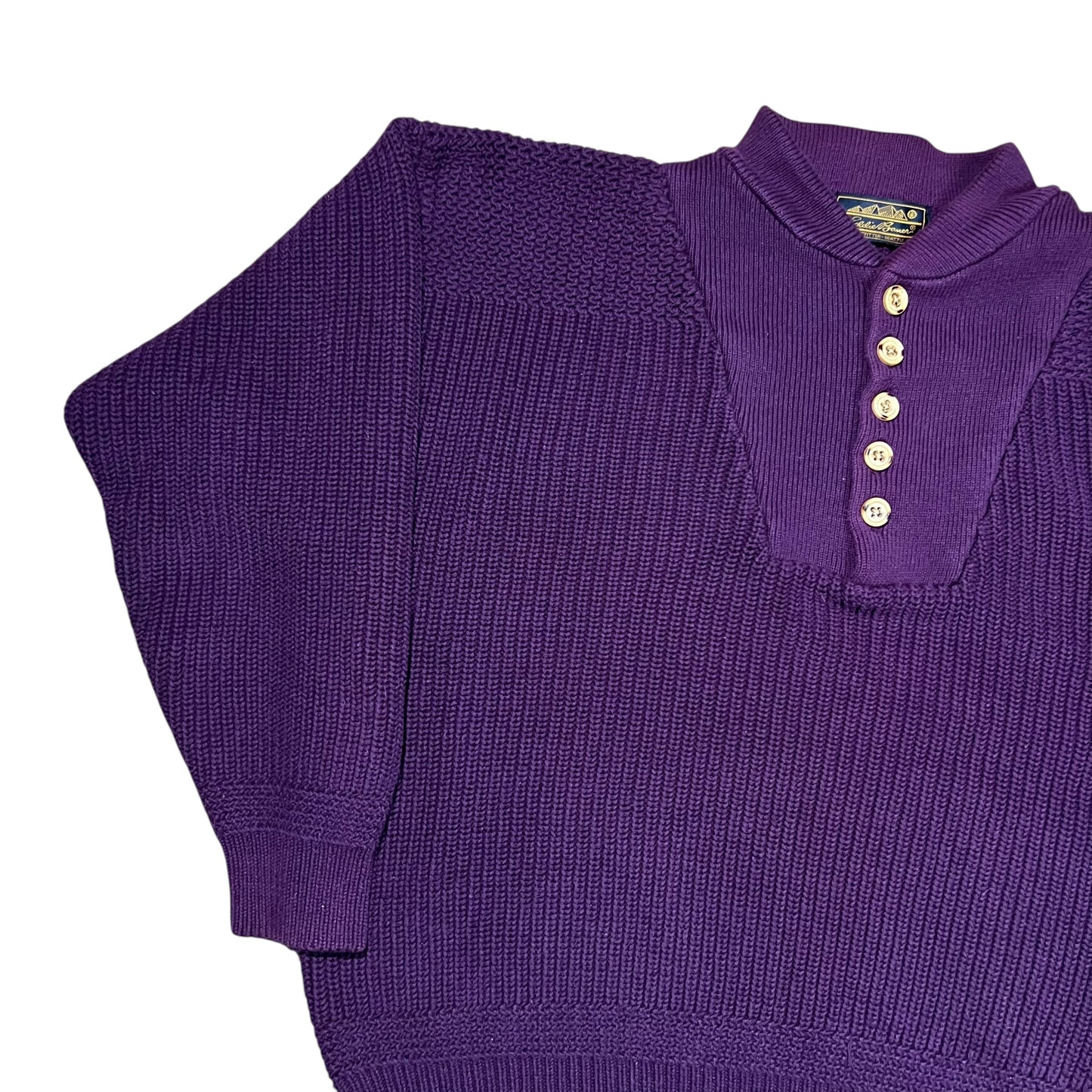Vintage 90s Eddie Bauer purple knit Henley sweater (L)