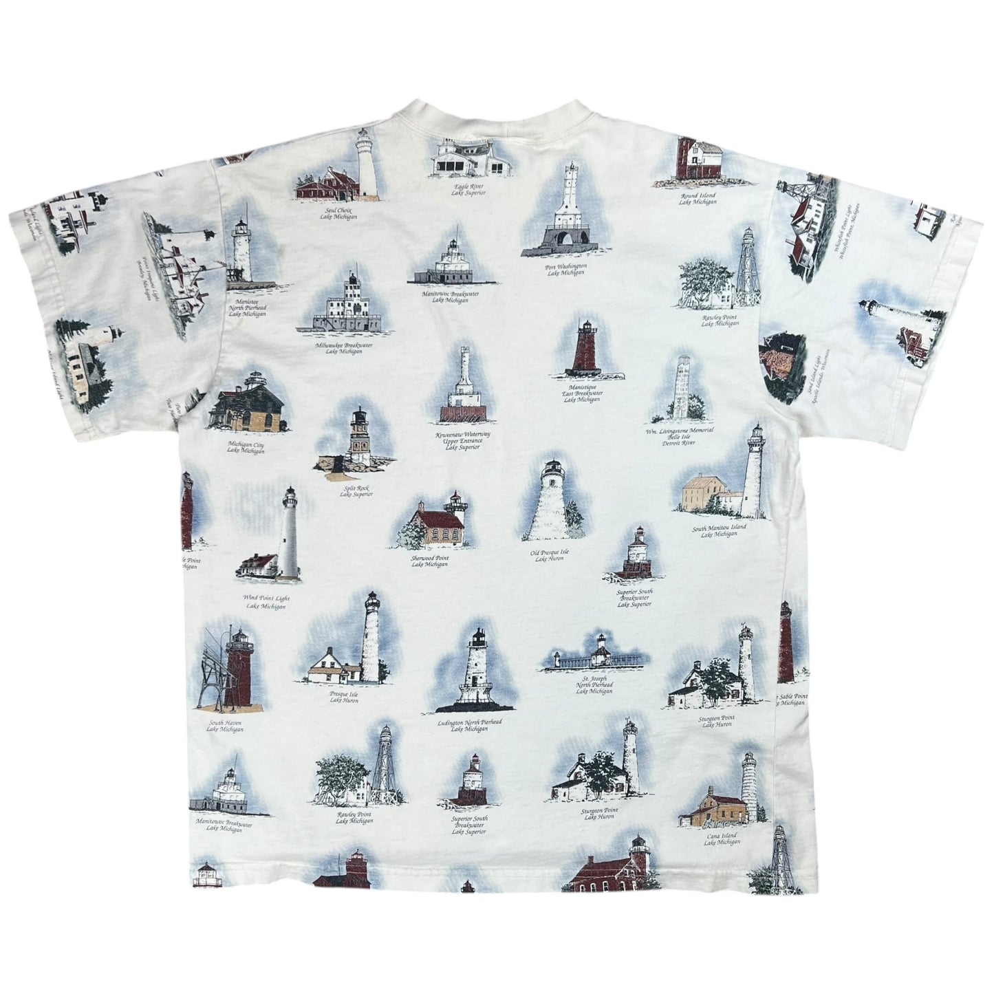 Vintage 90s The Great Lakes Lighthouses all over print tee (XL)
