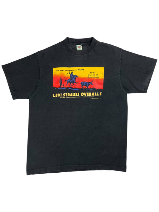 Vintage 1992 Levi’s Levi Strauss Overalls Cowboy faded denim promo tee (L)