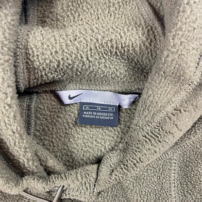 Vintage Y2K Nike mini spellout olive green fleece hoodie (XL)
