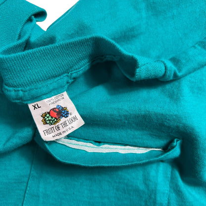Vintage 80s Fruit of the loom teal selvedge pocket tee (L)