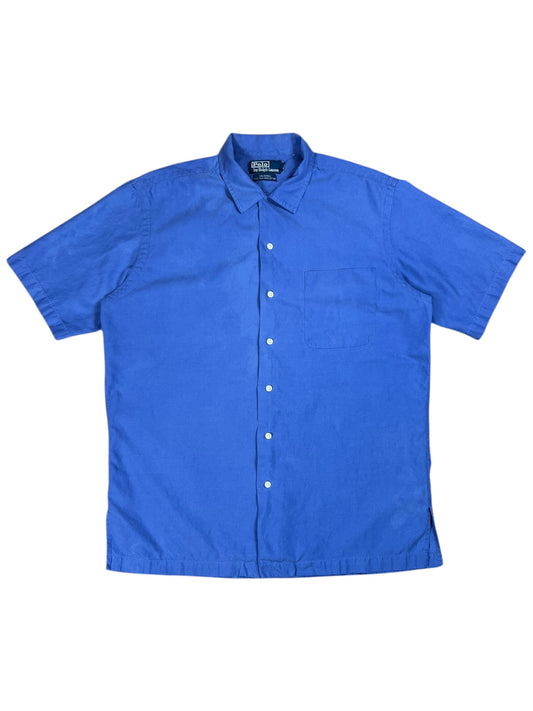 Vintage 90s Polo Ralph Lauren Caldwell Silk Cotton faded blue loop bar shirt (M/L)
