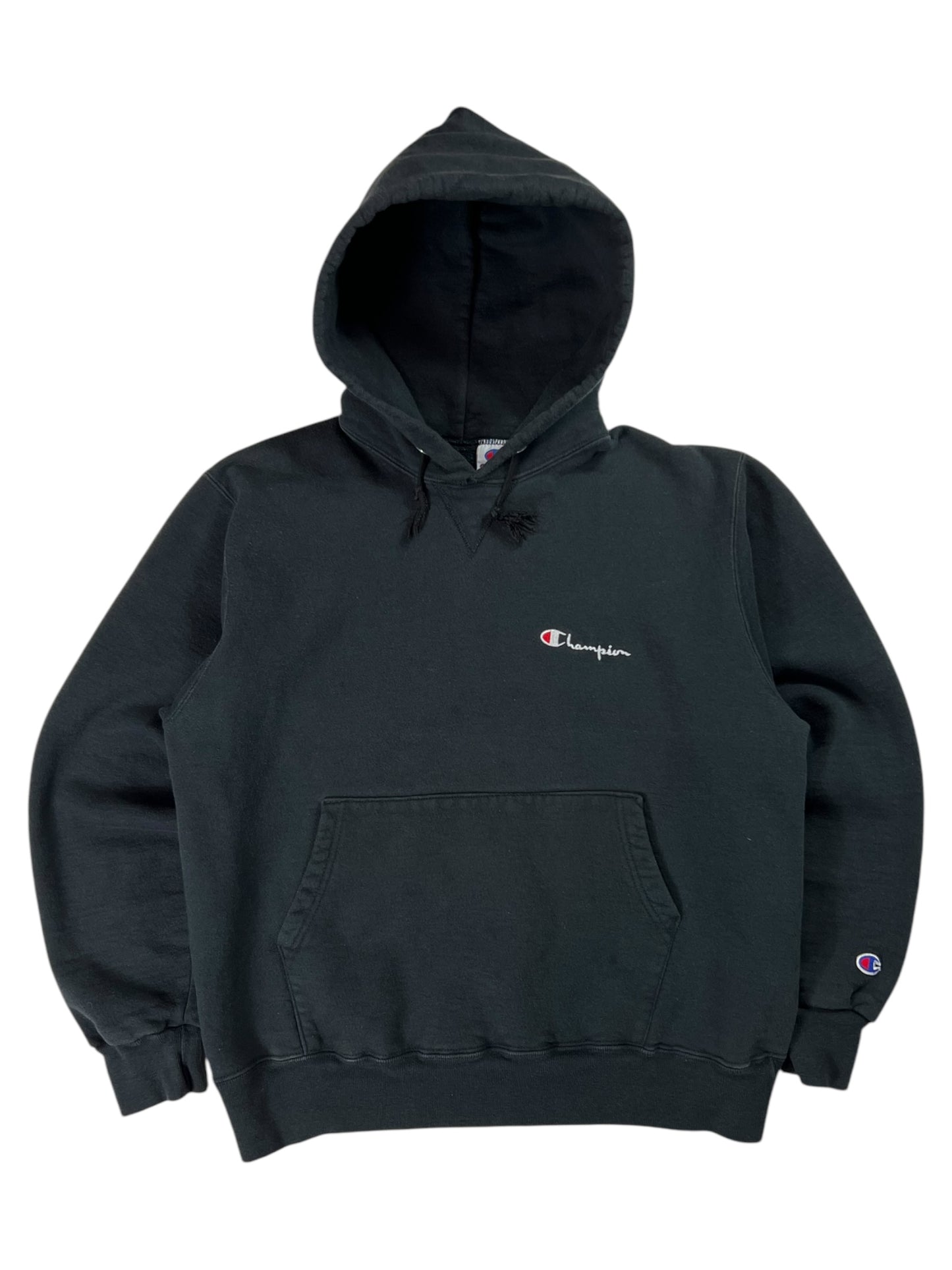 Vintage 90s Champion mini script black hoodie (L)