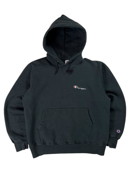 Vintage 90s Champion mini script black hoodie (L)