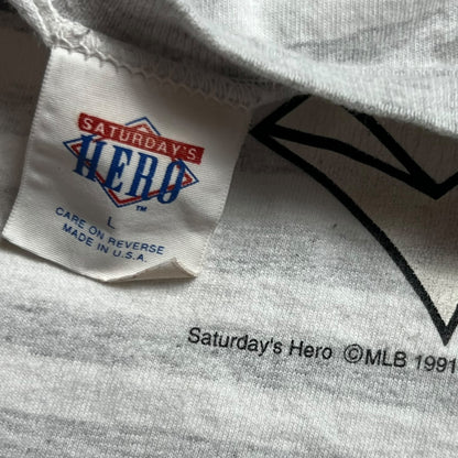 Vintage 1991 Philadelphia Phillies old logo striped tee (L)