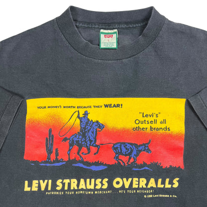 Vintage 1992 Levi’s Levi Strauss Overalls Cowboy faded denim promo tee (L)