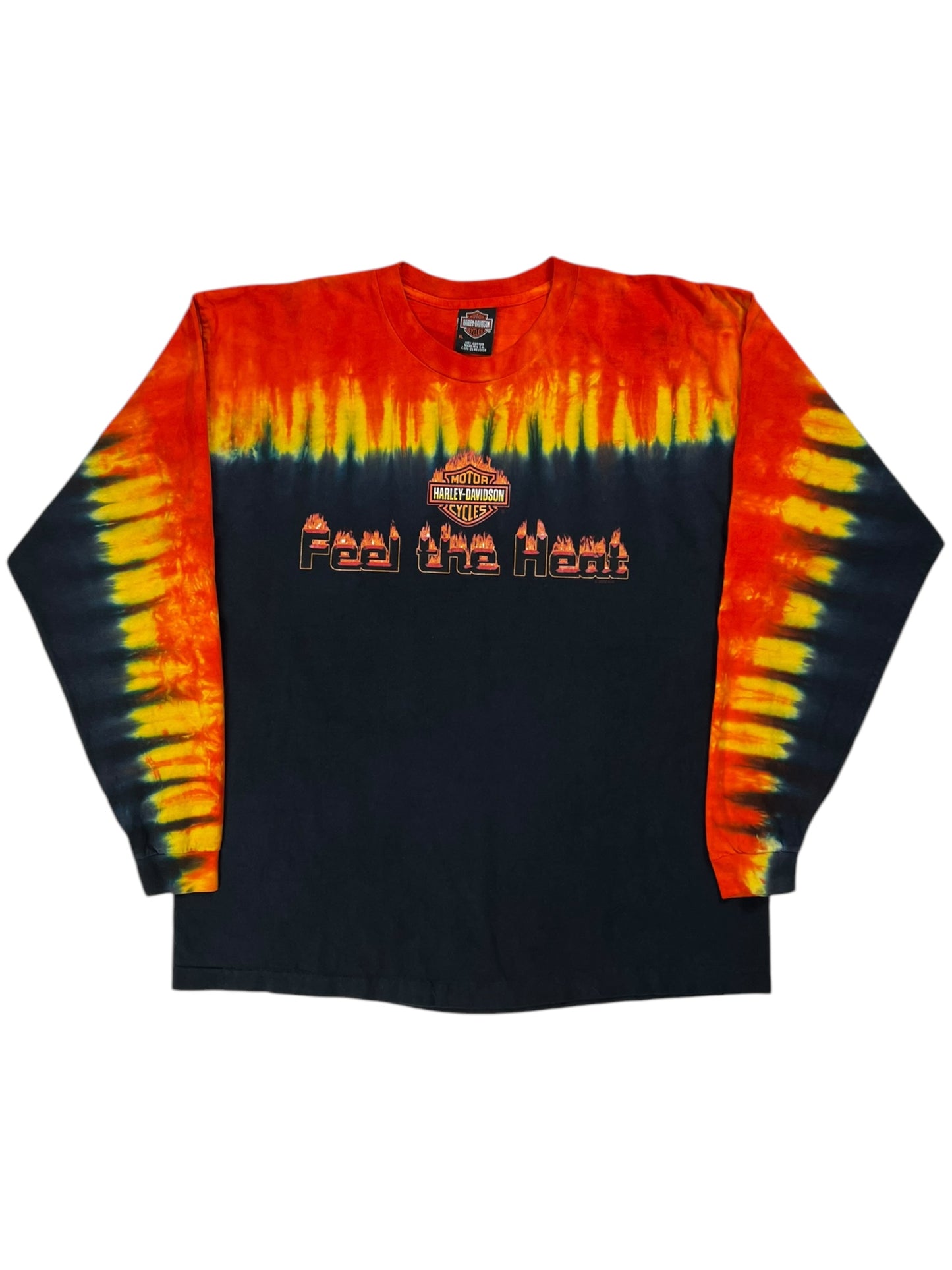 Vintage 2002 Harley Davidson Feel the Heat tie dye flames long sleeve (XL)