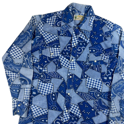 Vintage 1970s Sands Point Western Styling bandana pearl snap button up shirt (S/M)