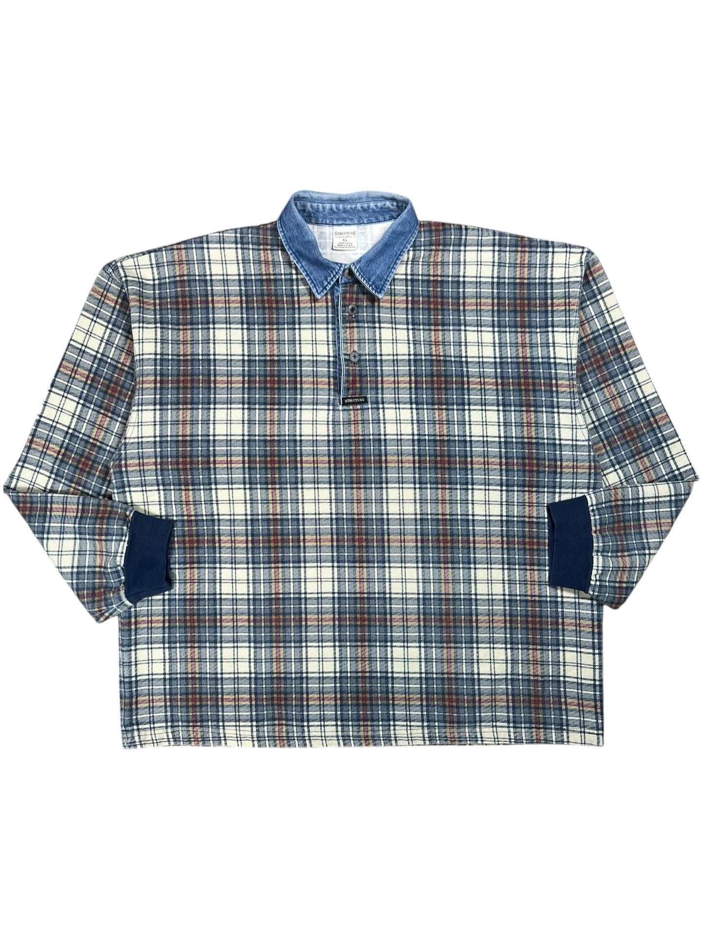 Vintage 90s Structure plaid USA made 1/4 button up crewneck (XL)