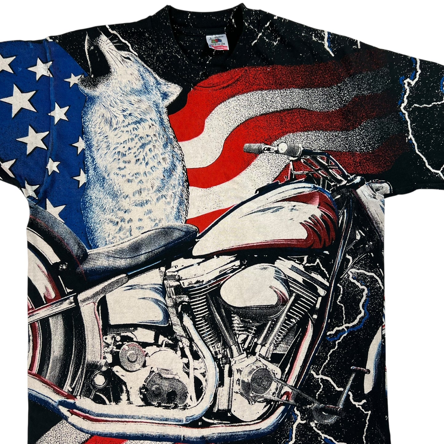 Vintage 1991 American wolf Biker Motorcycle all over print tee (L)