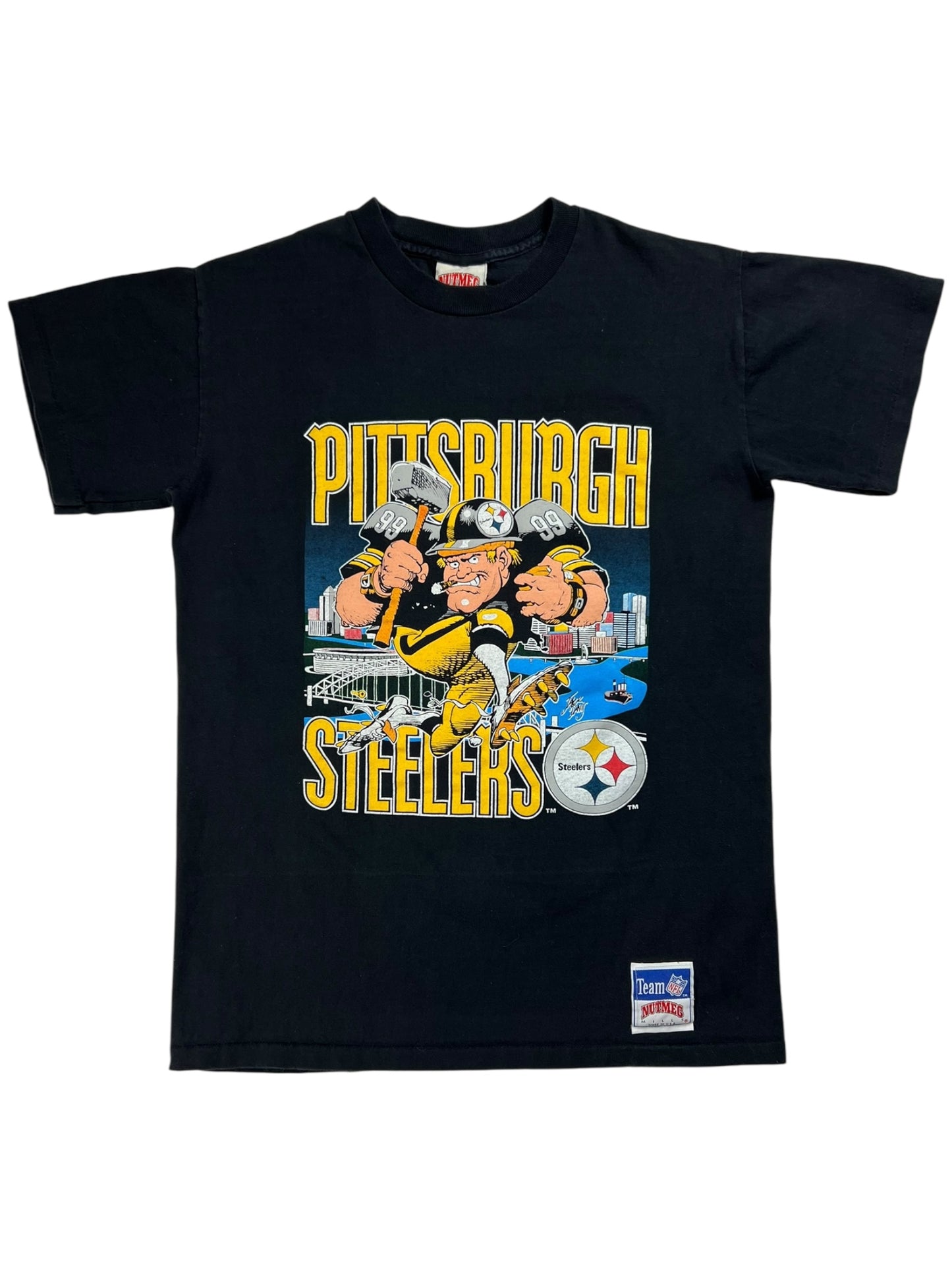 Vintage 90s Nutmeg Pittsburgh Steelers Jack Davis art tee (S)