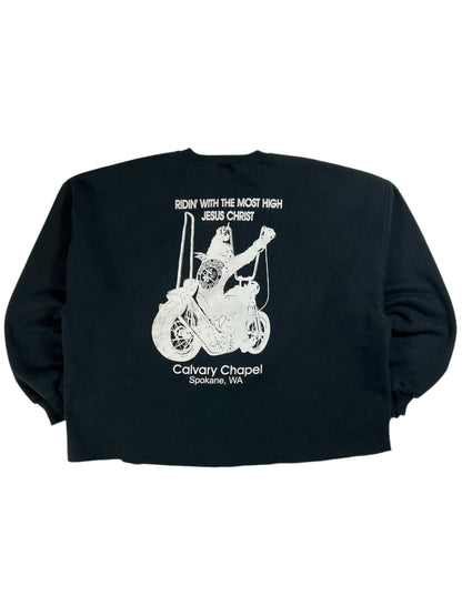 Vintage 90s RIDIN’ WITH THE MOST HIGH JESUS CHRIST Soul Patrol biker cropped crewneck (XL)