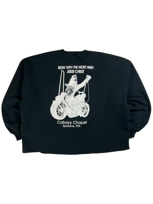 Vintage 90s RIDIN’ WITH THE MOST HIGH JESUS CHRIST Soul Patrol biker cropped crewneck (XL)