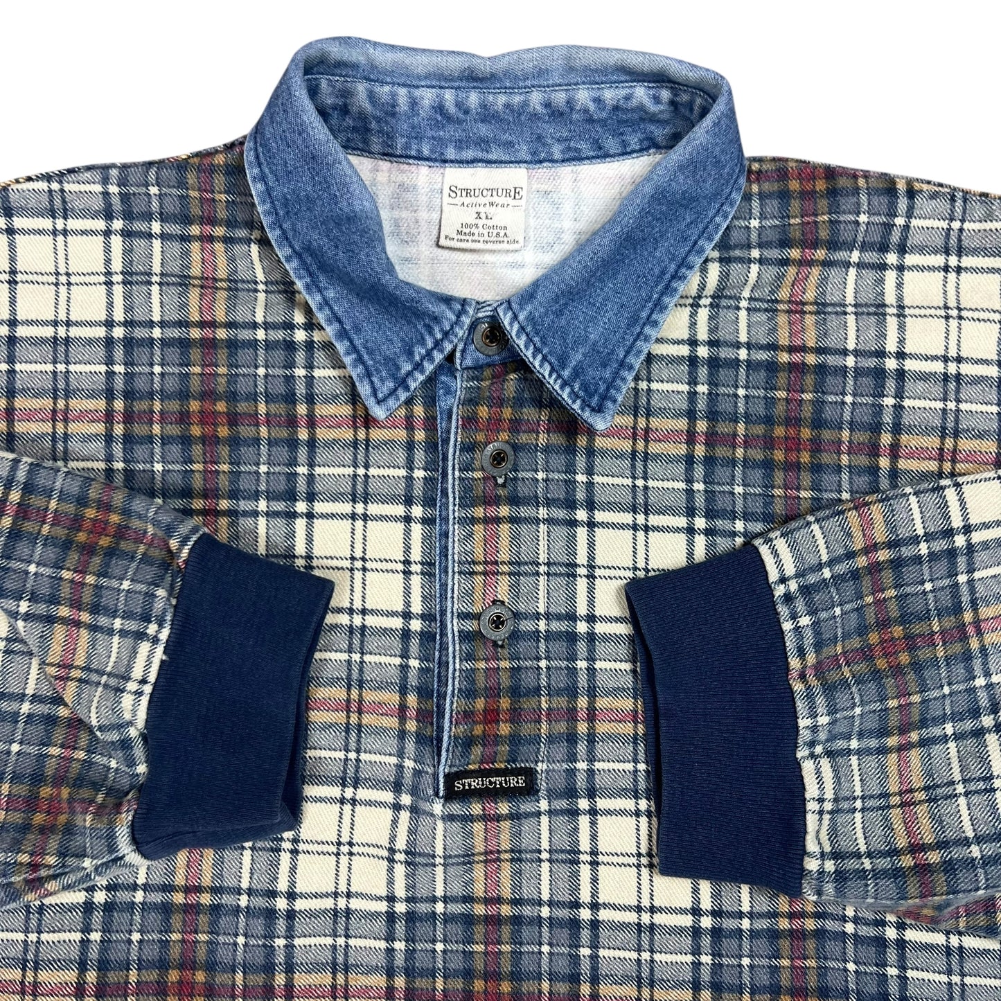 Vintage 90s Structure plaid USA made 1/4 button up crewneck (XL)