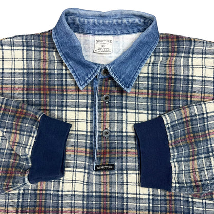 Vintage 90s Structure plaid USA made 1/4 button up crewneck (XL)