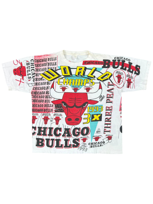 Vintage 1993 Chicago Bulls 3X NBA Champions all over print tee (XL)