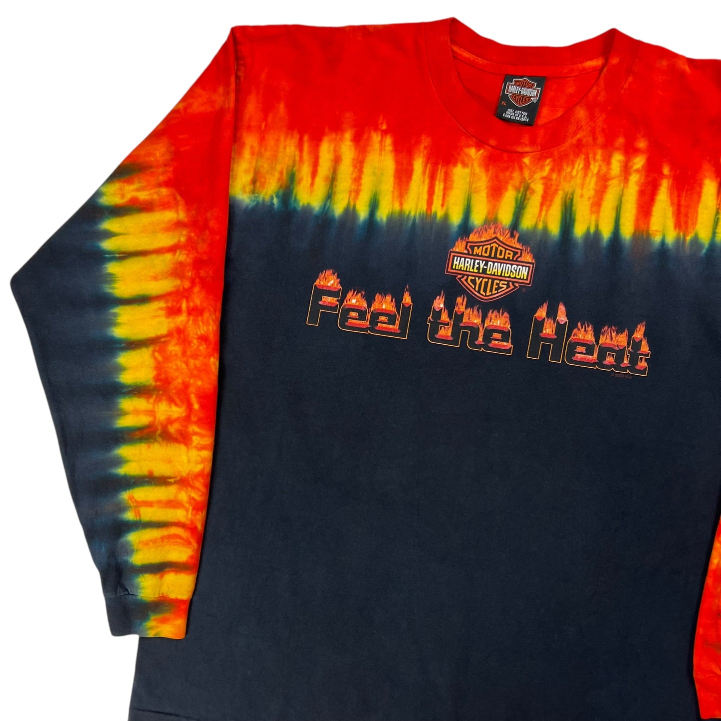 Vintage 2002 Harley Davidson Feel the Heat tie dye flames long sleeve (XL)