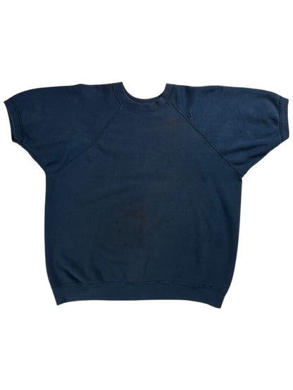 Vintage 1970s navy blue faded worn short sleeve crewneck (L)