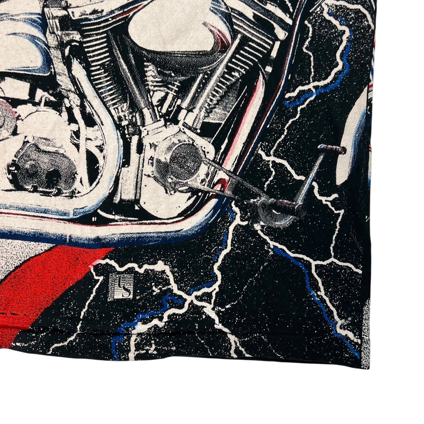 Vintage 1991 American wolf Biker Motorcycle all over print tee (L)