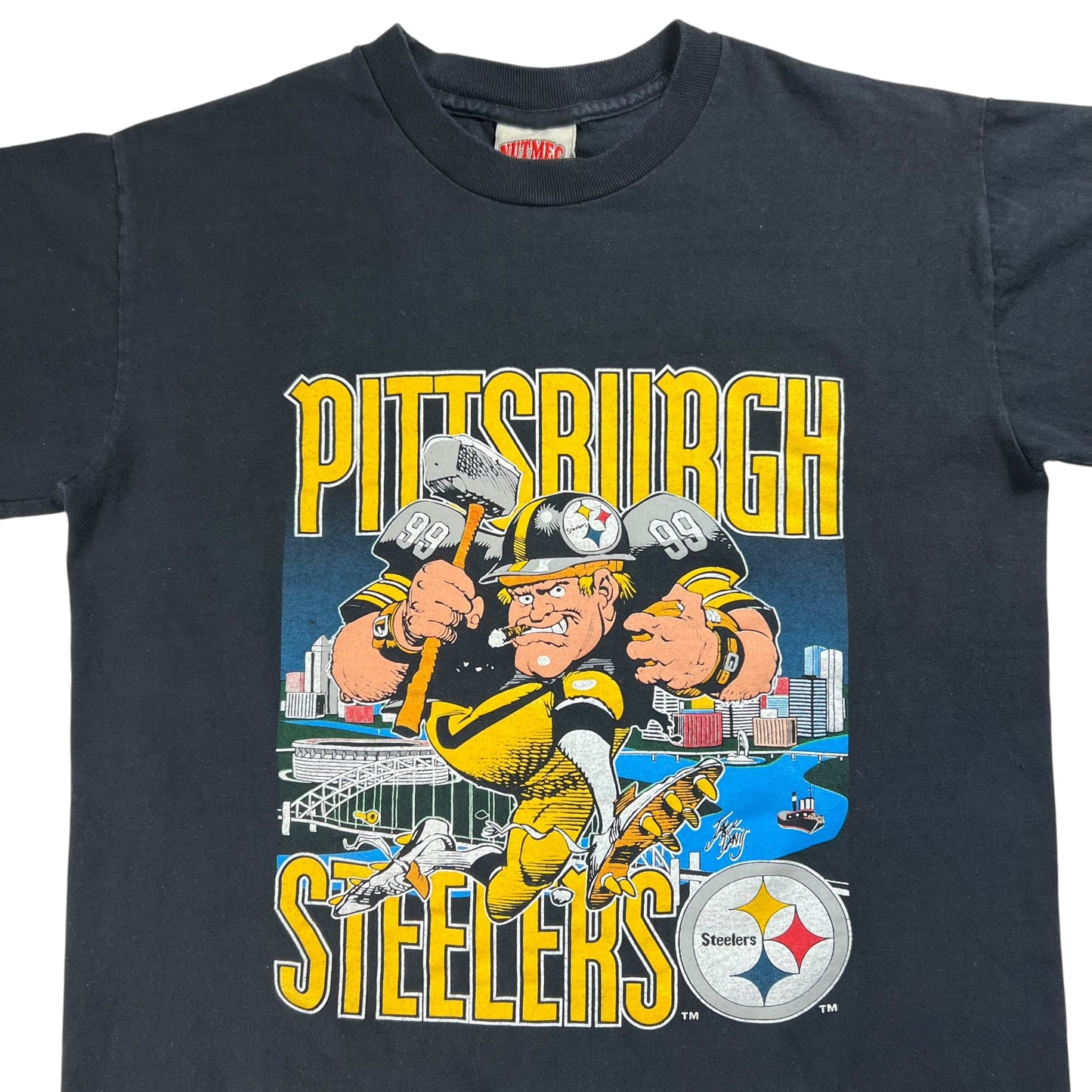 Vintage 90s Nutmeg Pittsburgh Steelers Jack Davis art tee (S)
