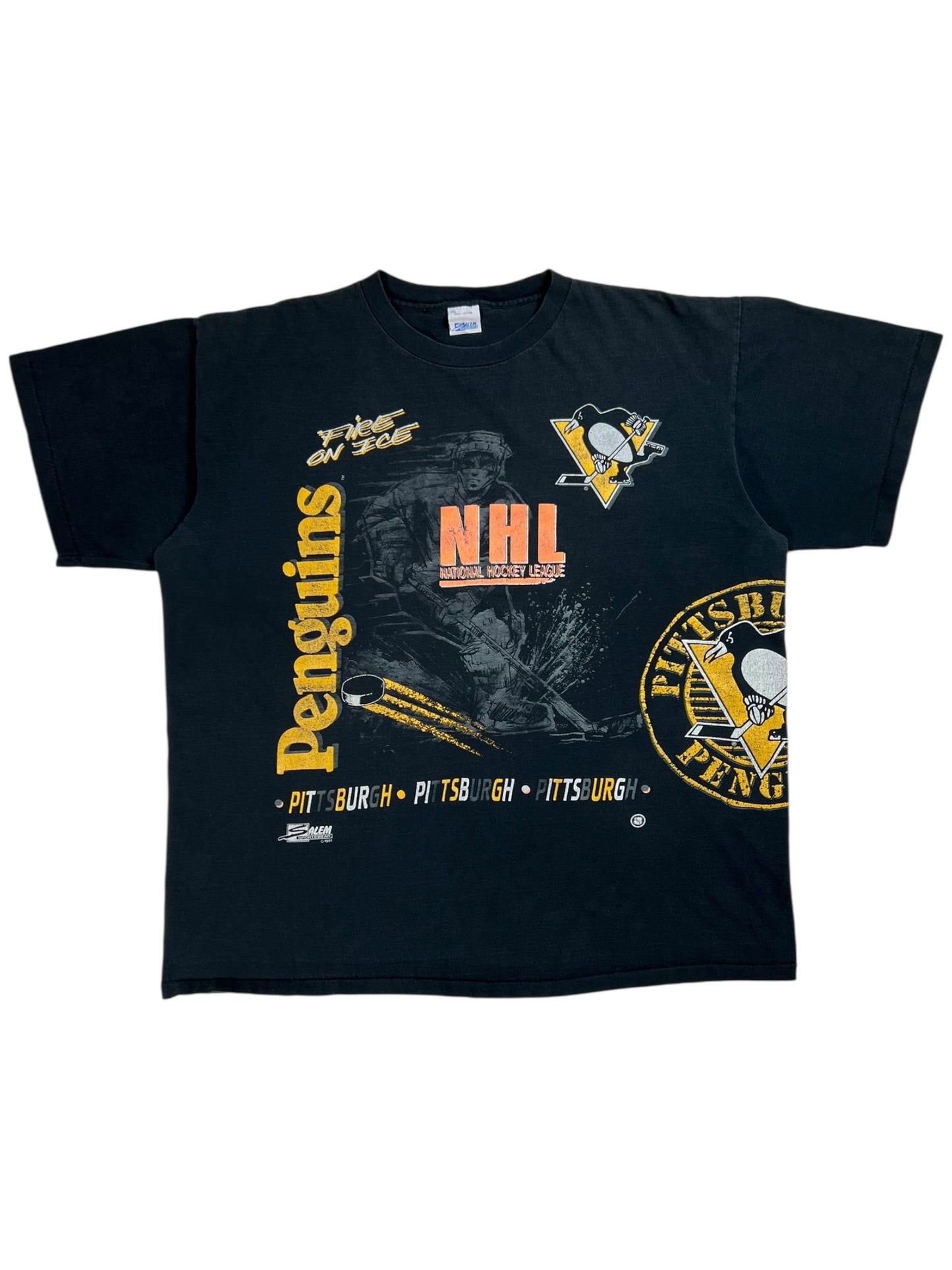 Vintage 1991 Salem Sports Pittsburgh Penguins Fire on Ice All over print tee (XXL)