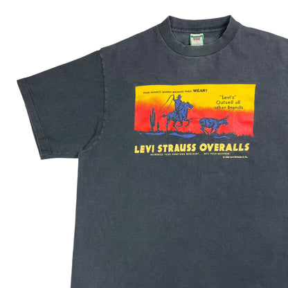 Vintage 1992 Levi’s Levi Strauss Overalls Cowboy faded denim promo tee (L)