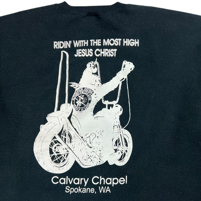 Vintage 90s RIDIN’ WITH THE MOST HIGH JESUS CHRIST Soul Patrol biker cropped crewneck (XL)