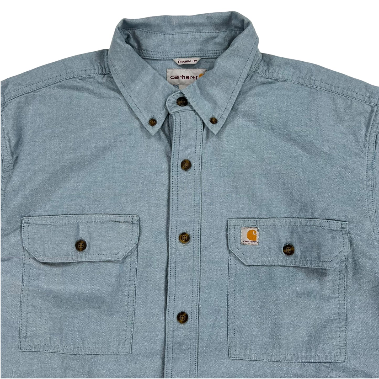 Vintage Y2K Carhartt blue button down work shirt (L)