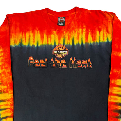 Vintage 2002 Harley Davidson Feel the Heat tie dye flames long sleeve (XL)