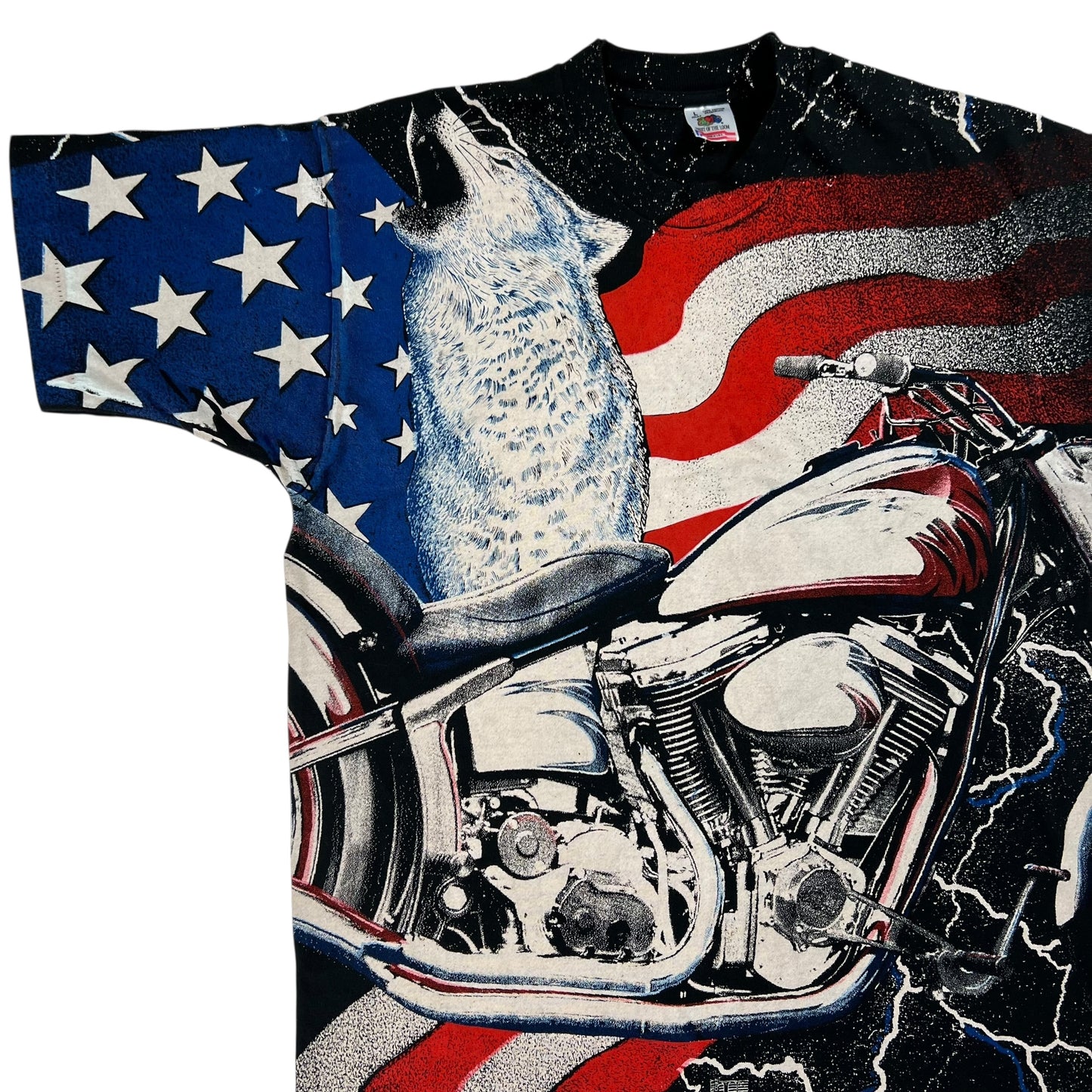Vintage 1991 American wolf Biker Motorcycle all over print tee (L)