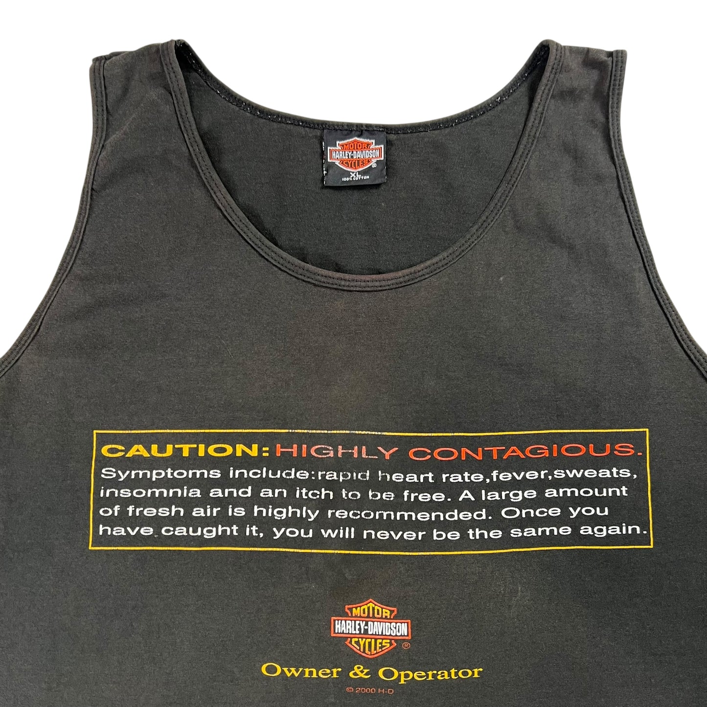 Vintage 2000 Harley Davidson Caution: Highly Contagious faded tank top shirt (XL)