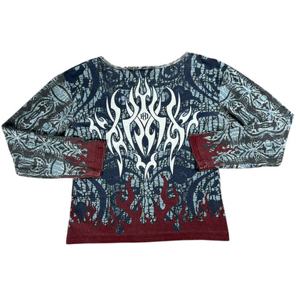 Vintage Y2K Harley Davidson Motorcycles femme flames all over print women’s long sleeve (M)