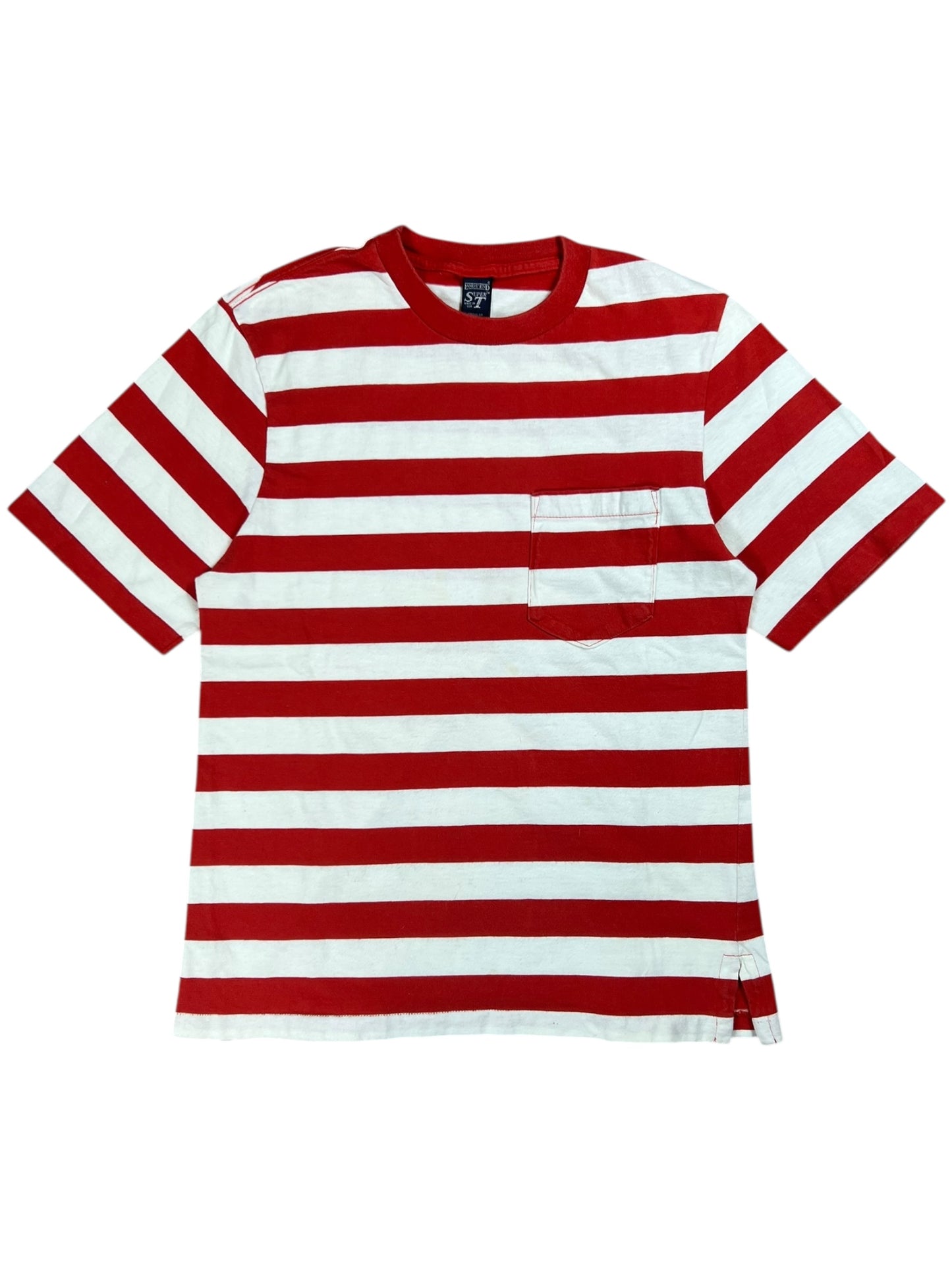 Vintage 90s Lands’ End Super T striped red white pocket tee (S)