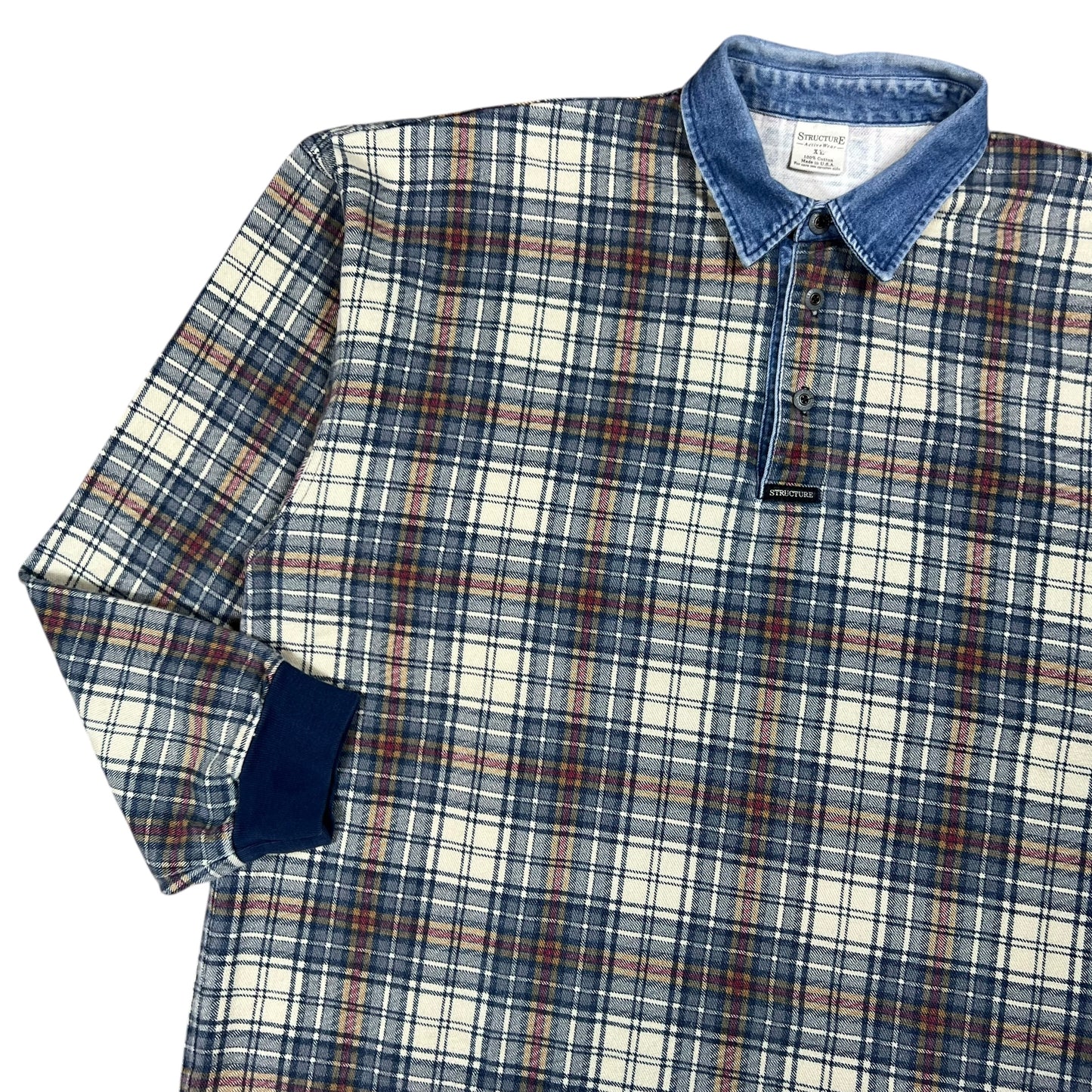 Vintage 90s Structure plaid USA made 1/4 button up crewneck (XL)