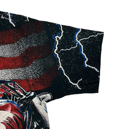 Vintage 1991 American wolf Biker Motorcycle all over print tee (L)