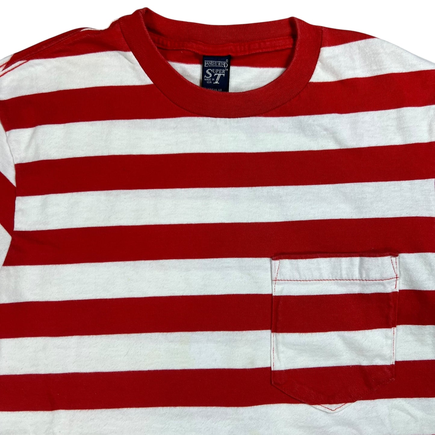 Vintage 90s Lands’ End Super T striped red white pocket tee (S)