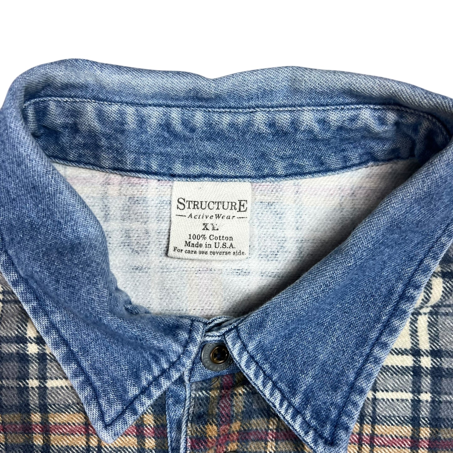 Vintage 90s Structure plaid USA made 1/4 button up crewneck (XL)