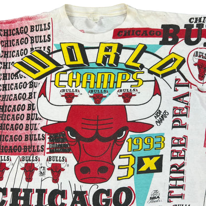 Vintage 1993 Chicago Bulls 3X NBA Champions all over print tee (XL)